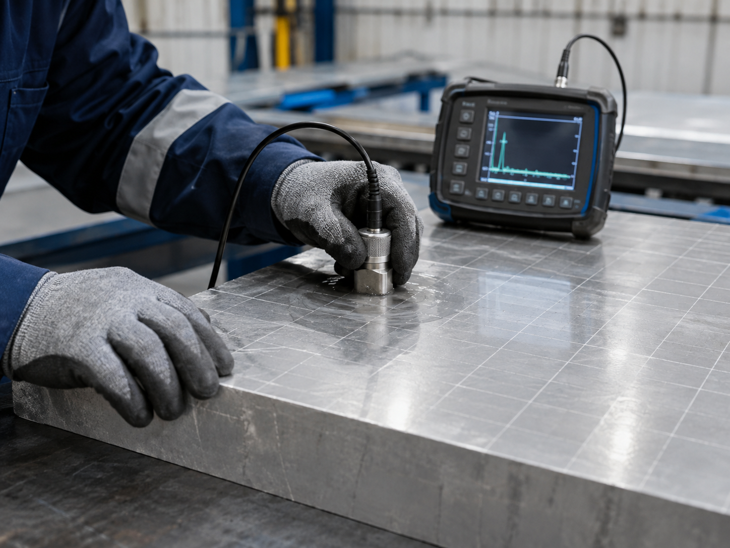 Aluminum plate ultrasonic testing with a pulse-echo probe