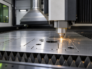 Fiber laser cutting precise profiles from aluminum sheet