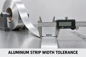 Digital caliper measuring aluminum strip width tolerance