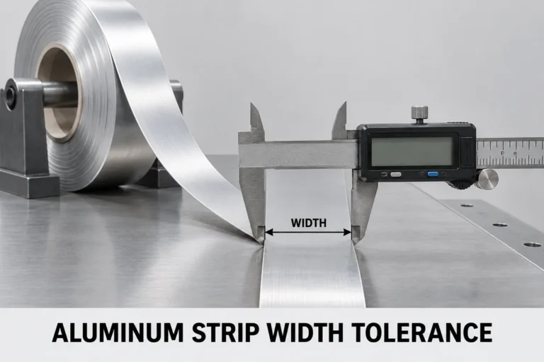 Digital caliper measuring aluminum strip width tolerance