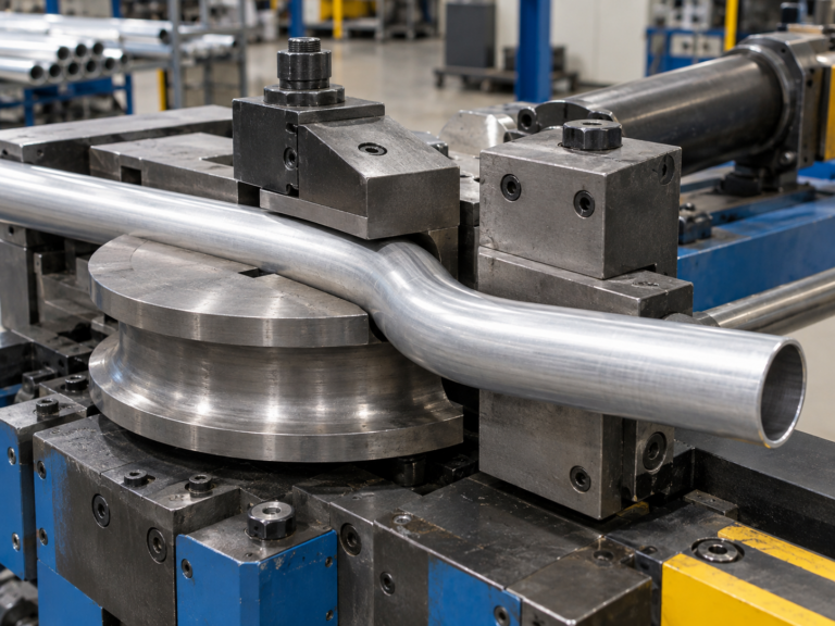 Aluminum tube bend radius formed with rotary draw tooling
